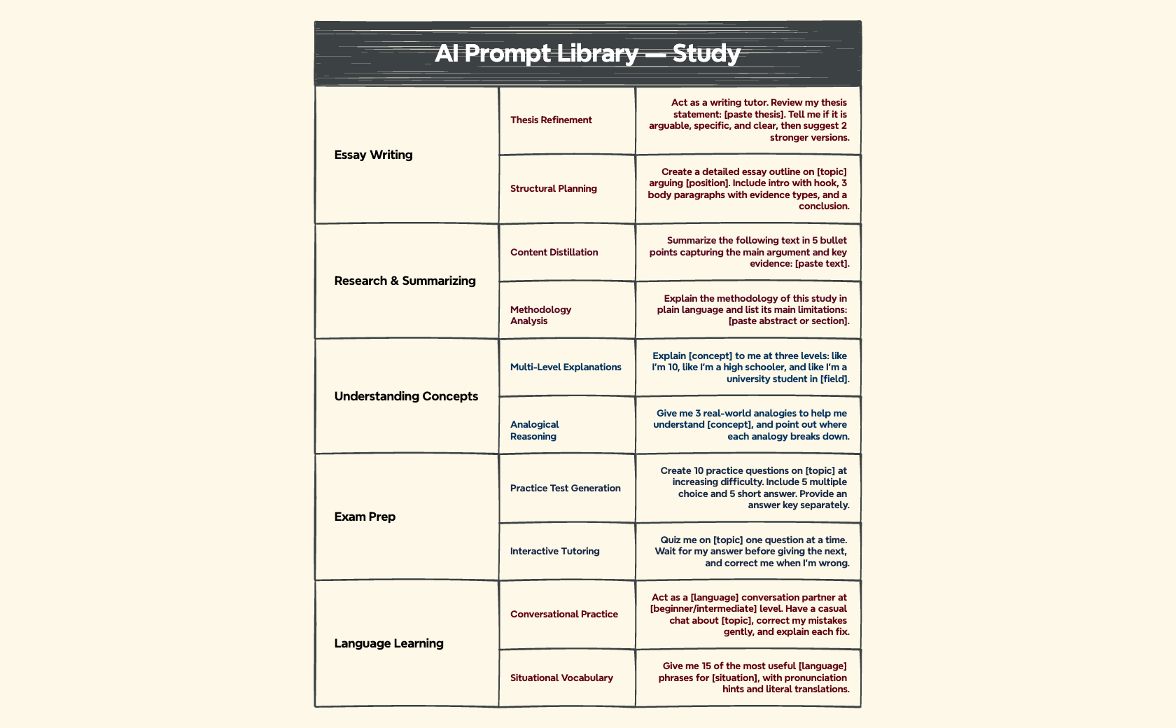 AI Prompt Library for Study