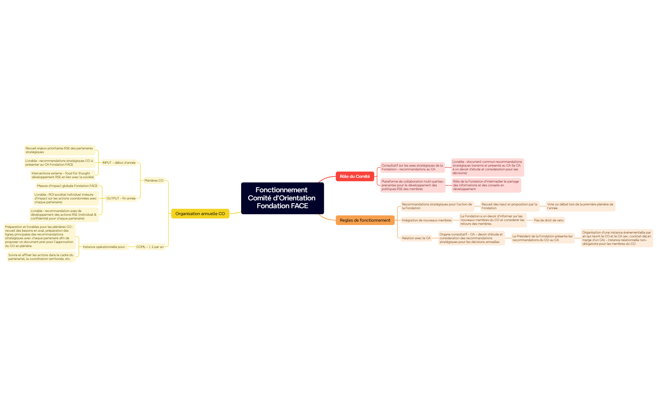 Fonctionnement Comité d'Orientation Fondation FACE mindmap preview 1