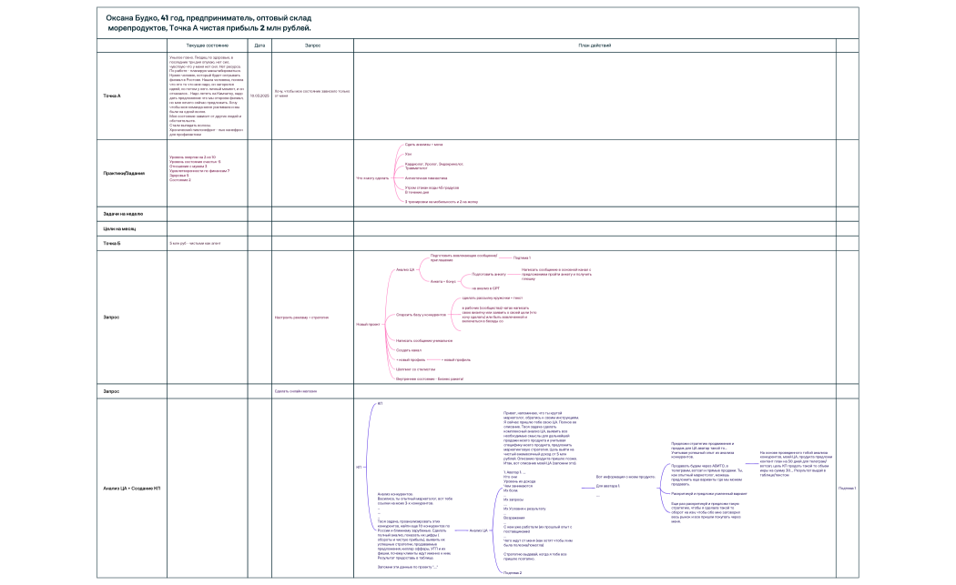 Оксана Будко, 41 год, предприниматель, оптовый склад морепродуктов, Точка А чистая прибыль 2 млн рублей..xmind