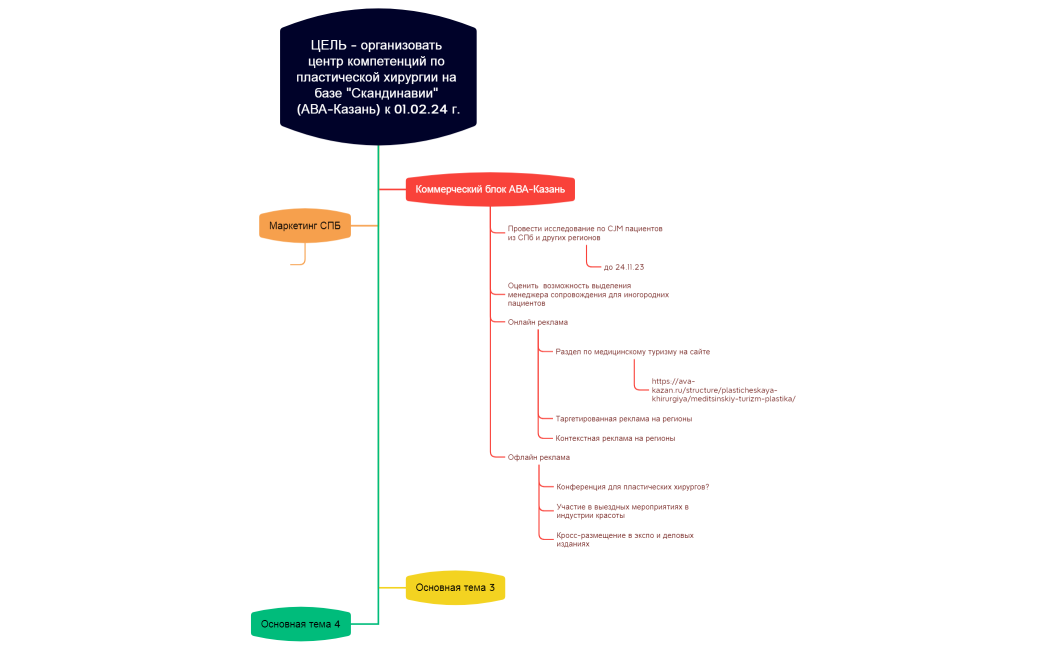 ЦЕЛЬ - организовать центр компетенций по пластической хирургии на базе Скандинавии (АВА-Казань) к 01.02.24 г.