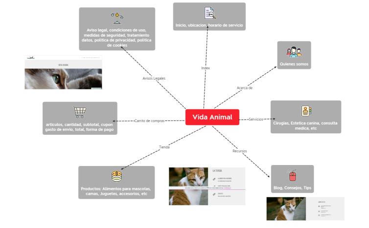 Mapa mental Vida animal, tienda