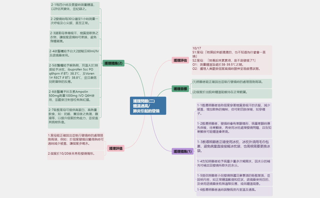 護理問題(二)       體溫過高           肺炎引起的發燒