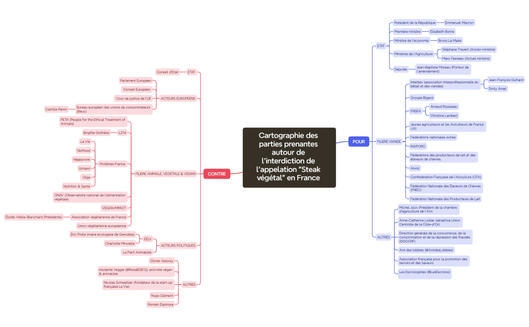 Cartographie des parties prenantes autour de l'interdiction de l'appelation Steak végétal en France 