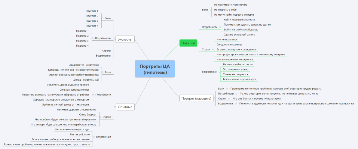 Портреты ЦА  (гипотезы)