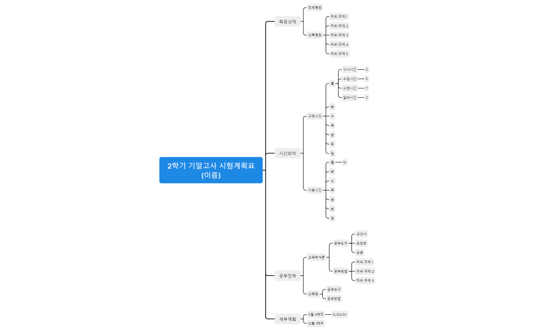 2학기 기말고사 시험계획표(이름)